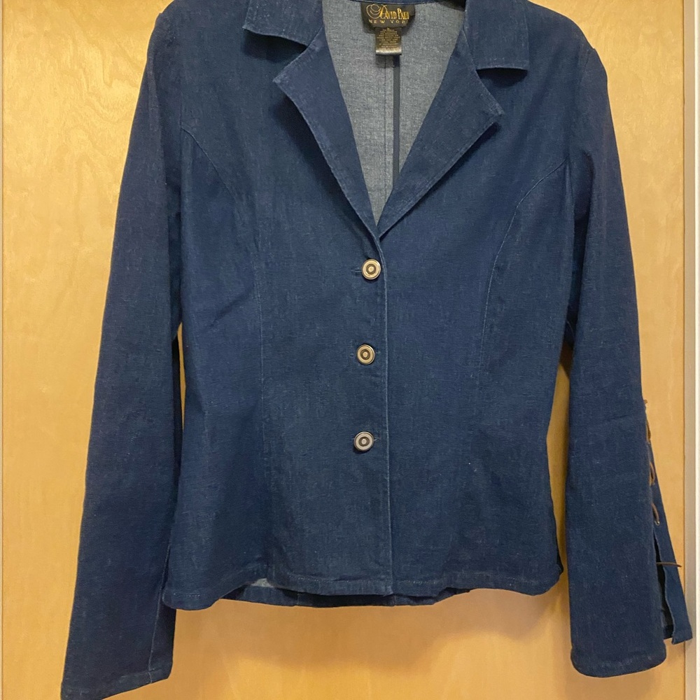 Vintage David Paul denim jacket blazer with leather accents
